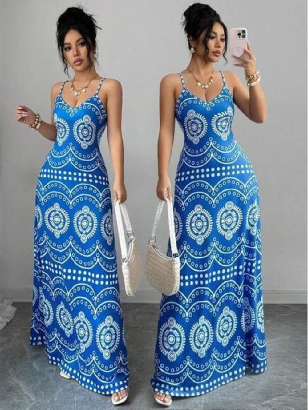 Selianne Boho Perris Retro Print Dress Pa